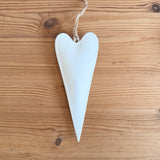 Slim White Glazed Metal Heart Medium