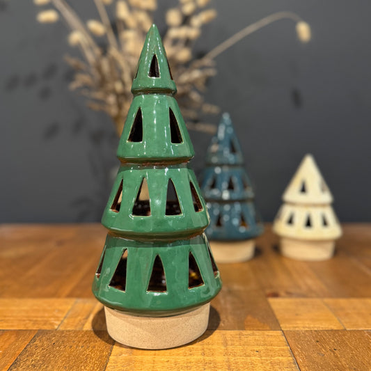 Large Green Ceramic Christmas Tree Candle Holder