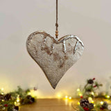 Large Hanging Wooden Heart with Tarnished Silver Leaf