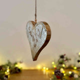Large Hanging Wooden Heart with Tarnished Silver Leaf