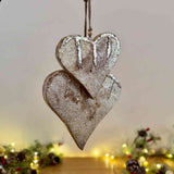 Large Hanging Wooden Heart with Tarnished Silver Leaf