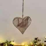 Small Hanging Wooden Heart with Tarnished Silver Leaf