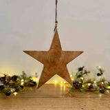 Large Hanging Wooden Stars with Tarnished Silver Leaf