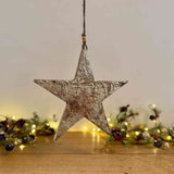 Large Hanging Wooden Stars with Tarnished Silver Leaf
