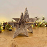 Pair of Tarnished Silver Leaf Wooden Stars