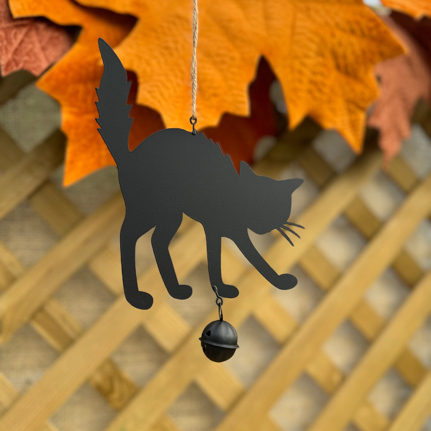 Black Metal Cat And Black Pumpkin Hanger