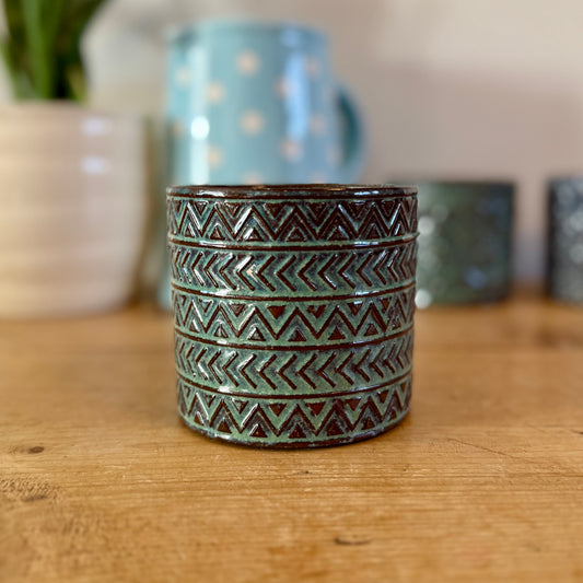 Blue Chevron Patterned Ceramic Pot