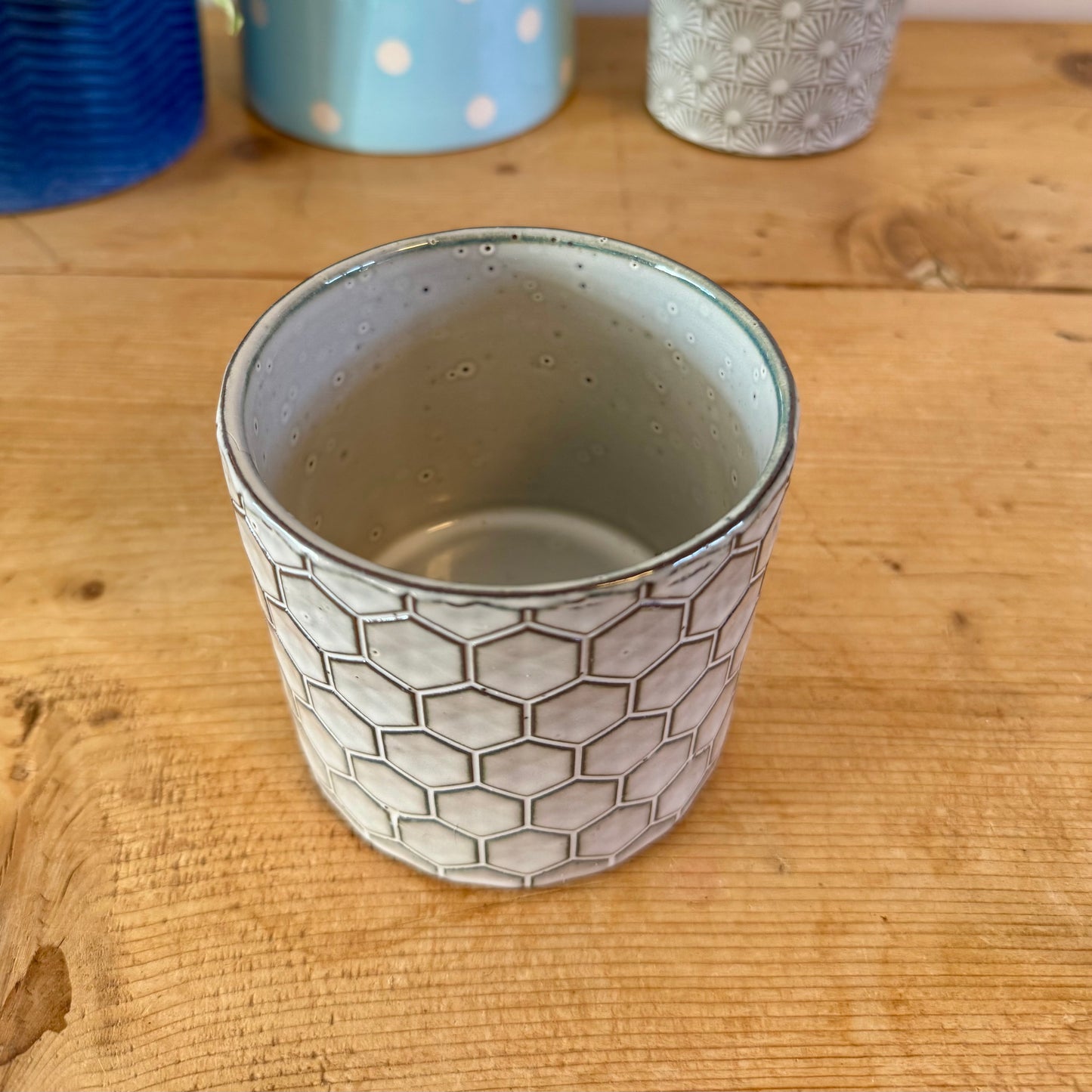 Grey Hexagon Patterned Ceramic Pot