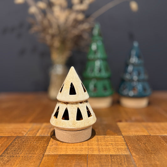 Small White Ceramic Christmas Tree Candle Holder