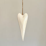Slim White Glazed Metal Heart Medium