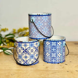 Set of 3 Blue Pattern Ceramic Pots