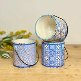 Set of 3 Blue Pattern Ceramic Pots