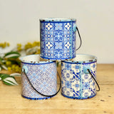 Set of 3 Blue Pattern Ceramic Pots