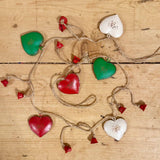 Red White & Green Metal Heart Garland