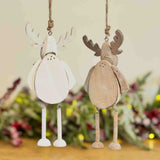 Hanging Natural & White Wooden Reindeer