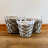 Set of 3 Grey & White Rattan Baskets