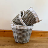 Set of 3 Grey & White Rattan Baskets