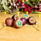 6 Pink & Purple Vintage Glass  Baubles