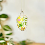 Glass Egg Bauble with Yellow Flowers