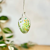 Glass Egg Bauble with White & Yellow Flowers