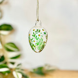 Glass Egg Bauble with White & Yellow Flowers