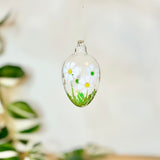 Glass Egg Bauble with White Daisies