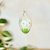 Glass Egg Bauble with White Daisies