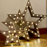 Set of 3 Grey Wooden LED Nested Stars