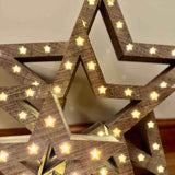 Set of 3 Grey Wooden LED Nested Stars