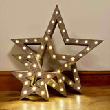 Set of 3 Grey Wooden LED Nested Stars