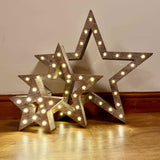 Set of 3 Grey Wooden LED Nested Stars