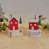 White Wooden Block with Red Christmas House