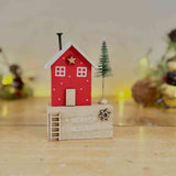 Natural Wooden Block with Red Christmas House