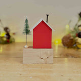 Natural Wooden Block with Red Christmas House
