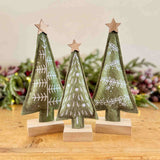 Set of 3 Green Embroidered Christmas Trees