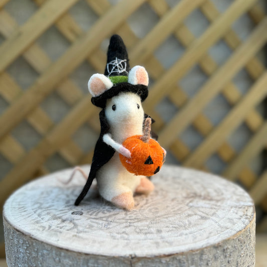 Mouse In Witch Cape With Pumpkin