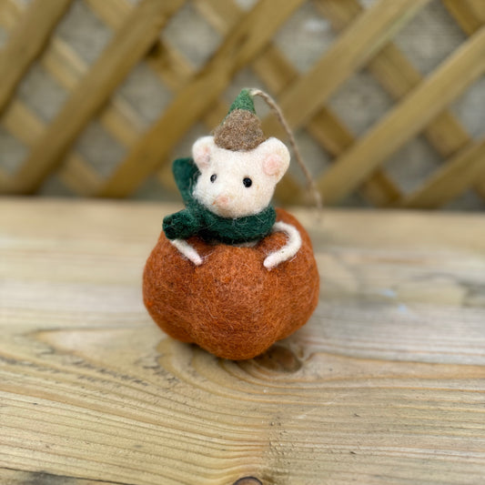 Hanging Felt Mouse In Pumpkin