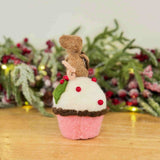 Felt Mouse on Pink Cupcake
