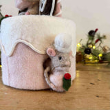 Felt Mouse in Pink Cake