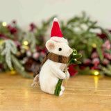 Felt Mouse Holding Mistletoe