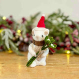 Felt Mouse Holding Mistletoe