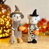 Pair of Halloween Pilgrim Mice with Broomsticks