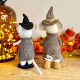 Pair of Halloween Pilgrim Mice with Broomsticks