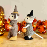 Pair of Halloween Pilgrim Mice with Broomsticks