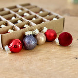 Set of Red & Grey Mini Glass Baubles