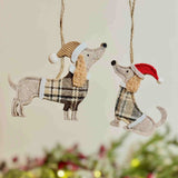 Pair of Hanging Felt Tartan Dogs