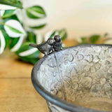 Shallow Metal Pot with Perching Birds