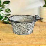Shallow Metal Pot with Perching Birds