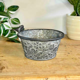 Shallow Metal Pot with Perching Birds