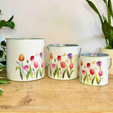 Set of 3 Tulip Decorated Metal Buckets
